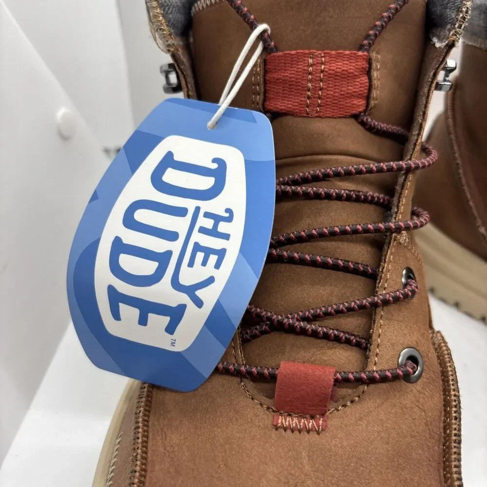 NWT Hey Dude Men's Bradley Classic Tumbled Cognac Brown Size 9 lightweight wool